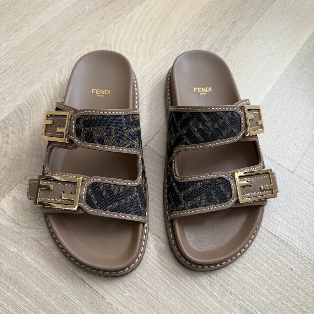 Fendi Feel FF Jacquard slide sandals, size 37